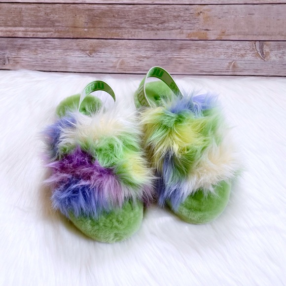 UGG Women’s Fluff Yeah Slide Tie Dye Slipper Sandals In Apple - Picture 3 of 7